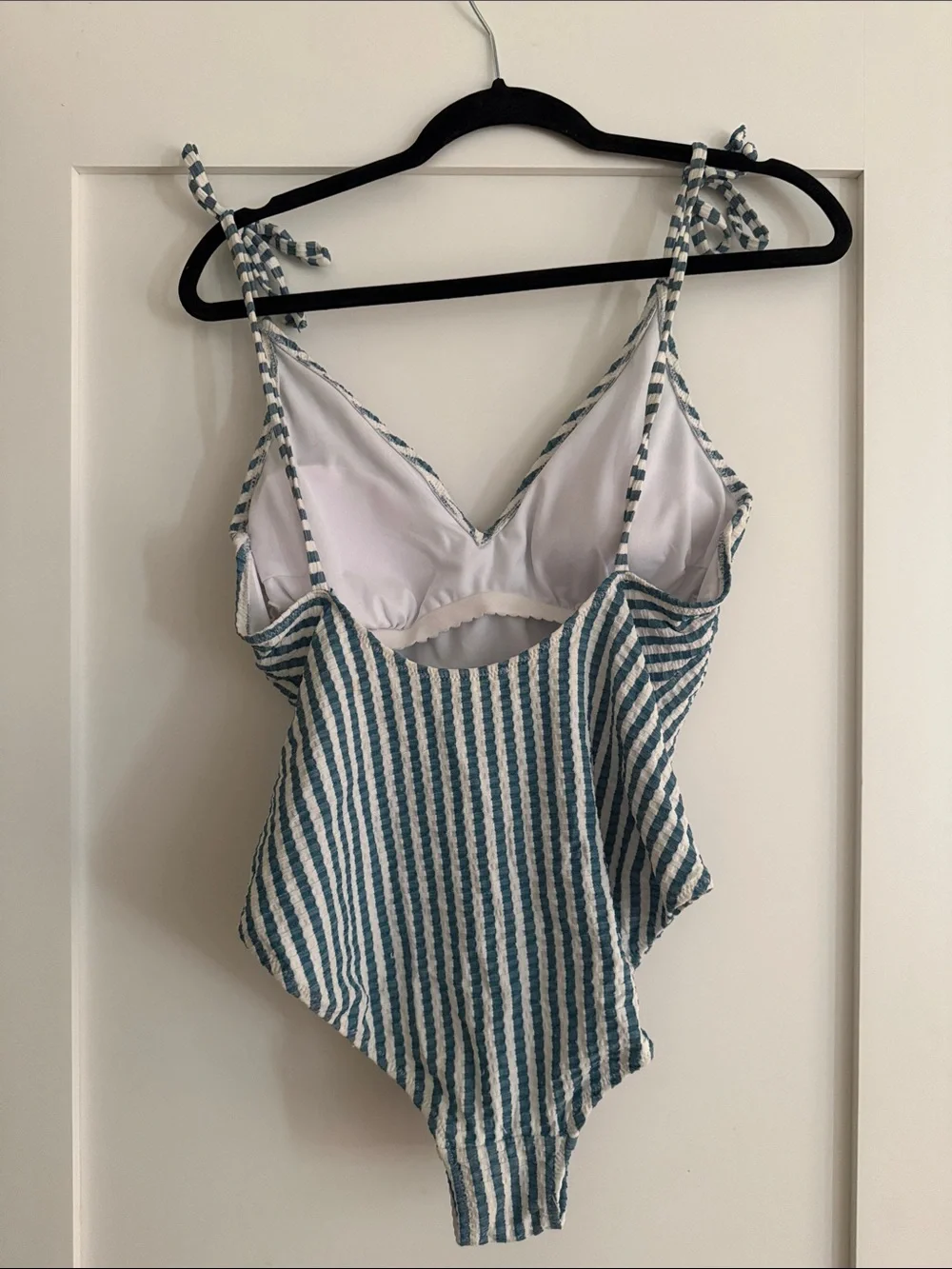 Jessica Simpson Blue and White Striped Tie-Shoulder One-Piece Swim